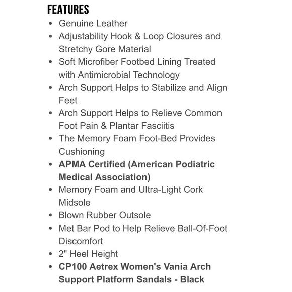 Aetrex Vania Black Leather Platform Wedge Sandal Arch Support Size 37 / US 7 - Picture 10 of 12